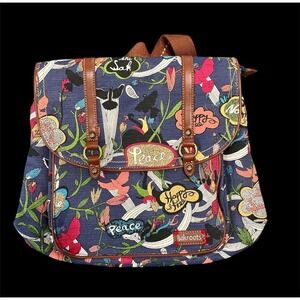 LN Sakroots Artist Circle River Peace Convertible Backpack Birds Flowers Nature